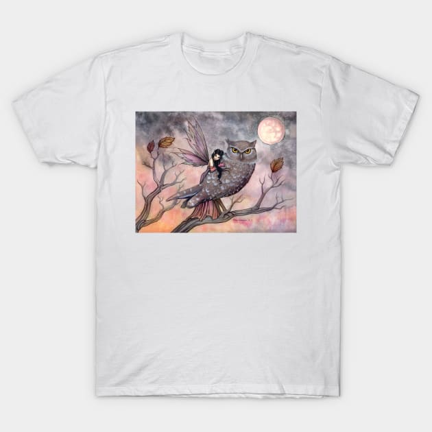 Friendship Fairy and Owl Fantasy Art Illustration by Molly Harrison T-Shirt by robmolily